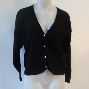 Womens Wispr Black Love Graphic Cotton Silk Blend V-Neck Cardigan Sweater S